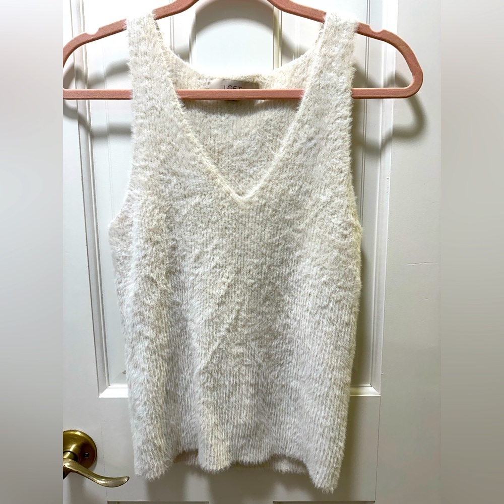 SET - White Fuzzy Knit Tank and Cardigan